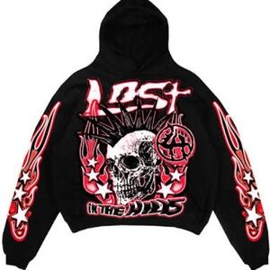 Lost Hills Hoodie - Red Punker Skull Oversized Graphic